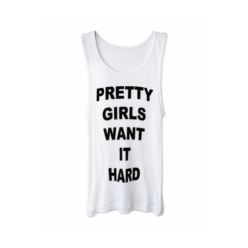 Invasive Thot "Pretty Girls Want It Hard" white ribbed tank top